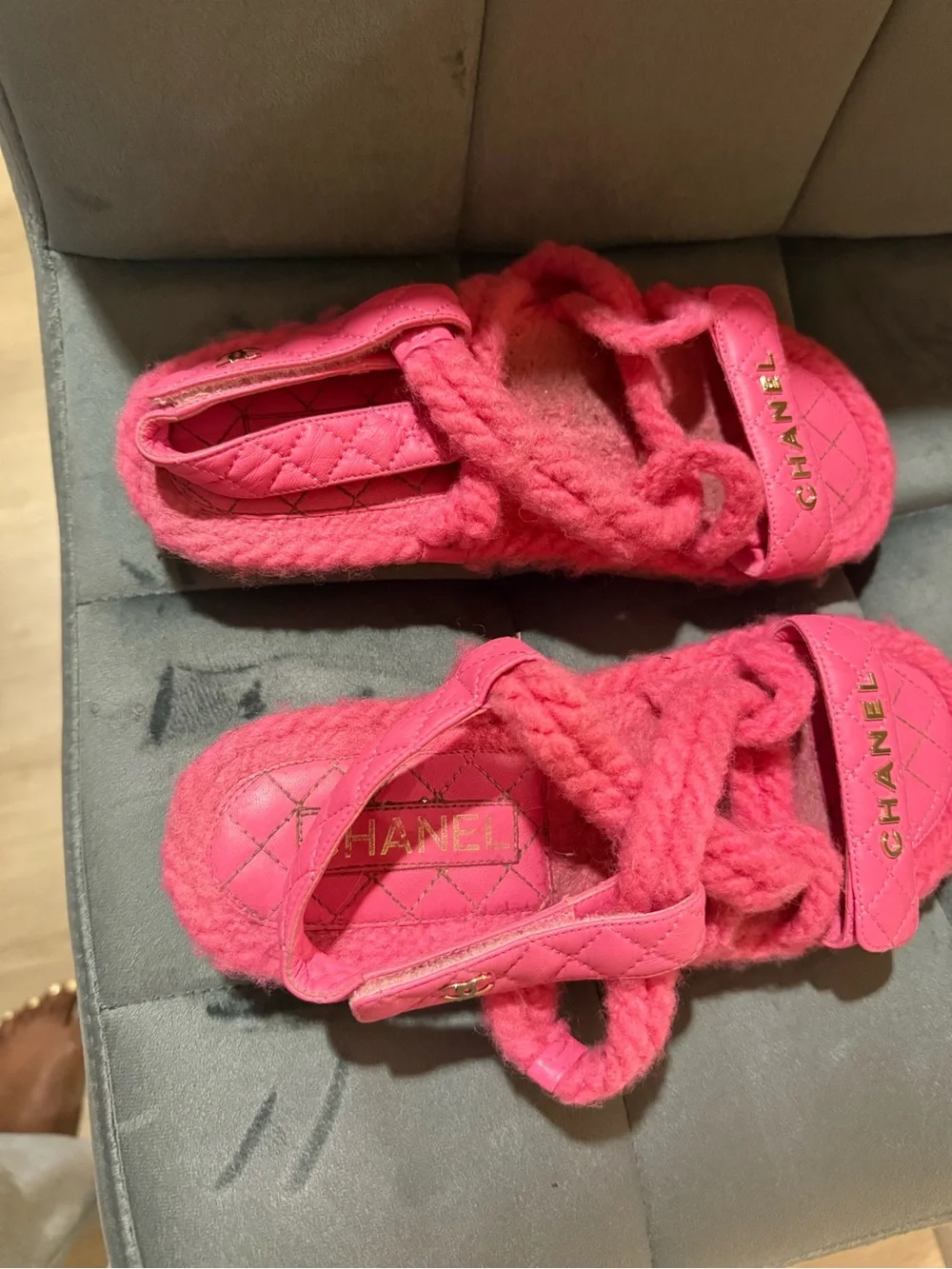CHANEL Hot Pink Quilted Wool Slide Sandals
